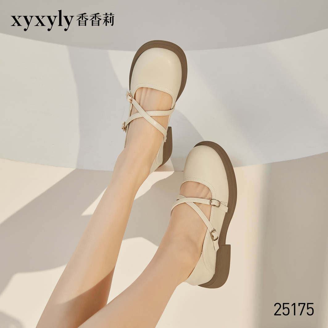 香香莉女鞋25175小皮鞋 百搭仙女风单鞋2024春新款交叉带玛丽珍鞋