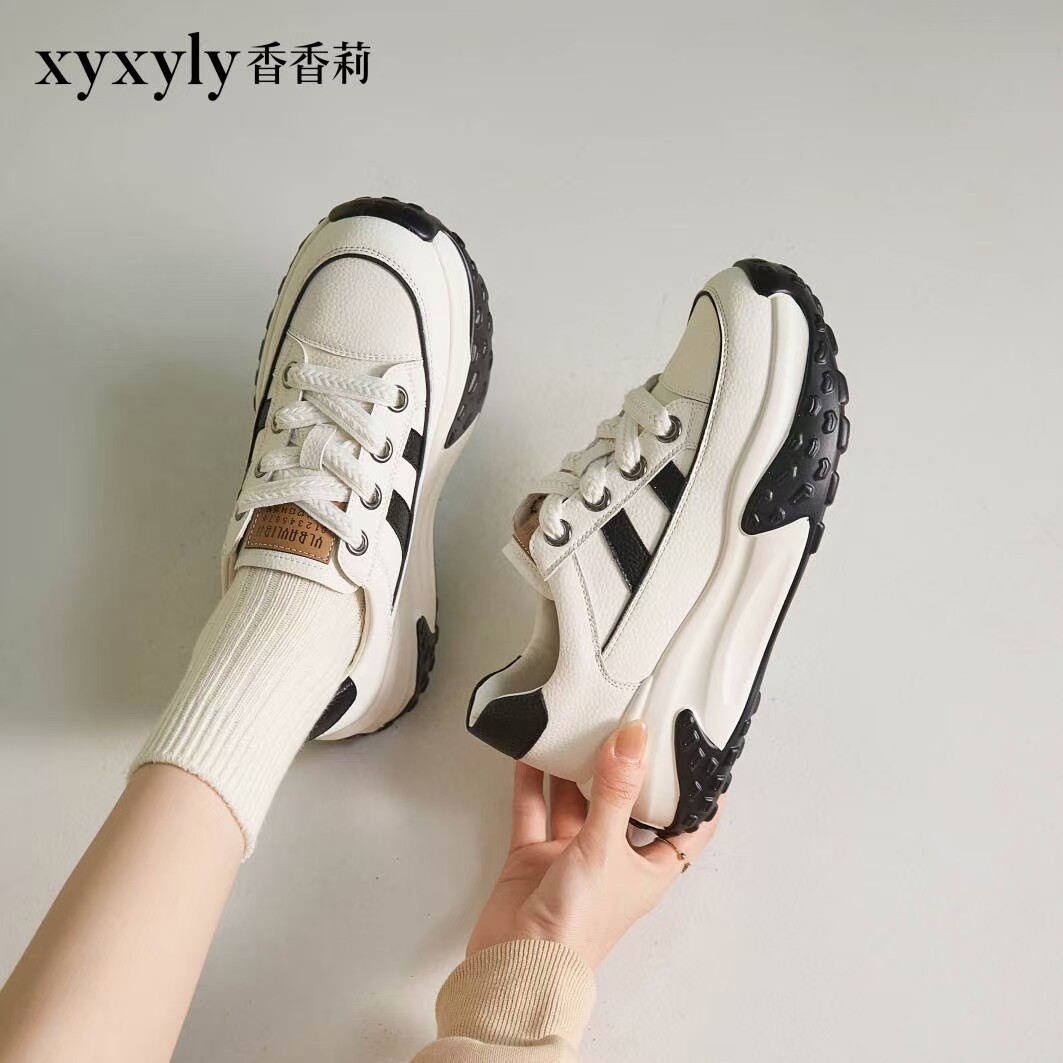 香香莉厚底休闲鞋女春2024新款拼色松糕底老爹鞋运动小白鞋 25610