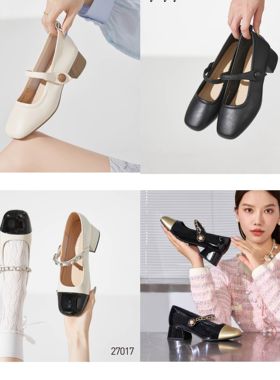 香香莉女鞋粗跟低跟27017仙女小皮鞋2024秋季款温柔浅口单鞋27050