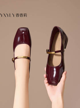 香香莉女鞋2025秋季新款低跟方头时尚法式玛丽珍鞋单鞋女鞋30685