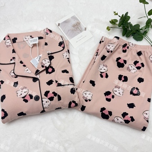 家居服 睡衣胸垫套装 014 秋冬双面加厚100%纯棉豹纹高货女士长袖