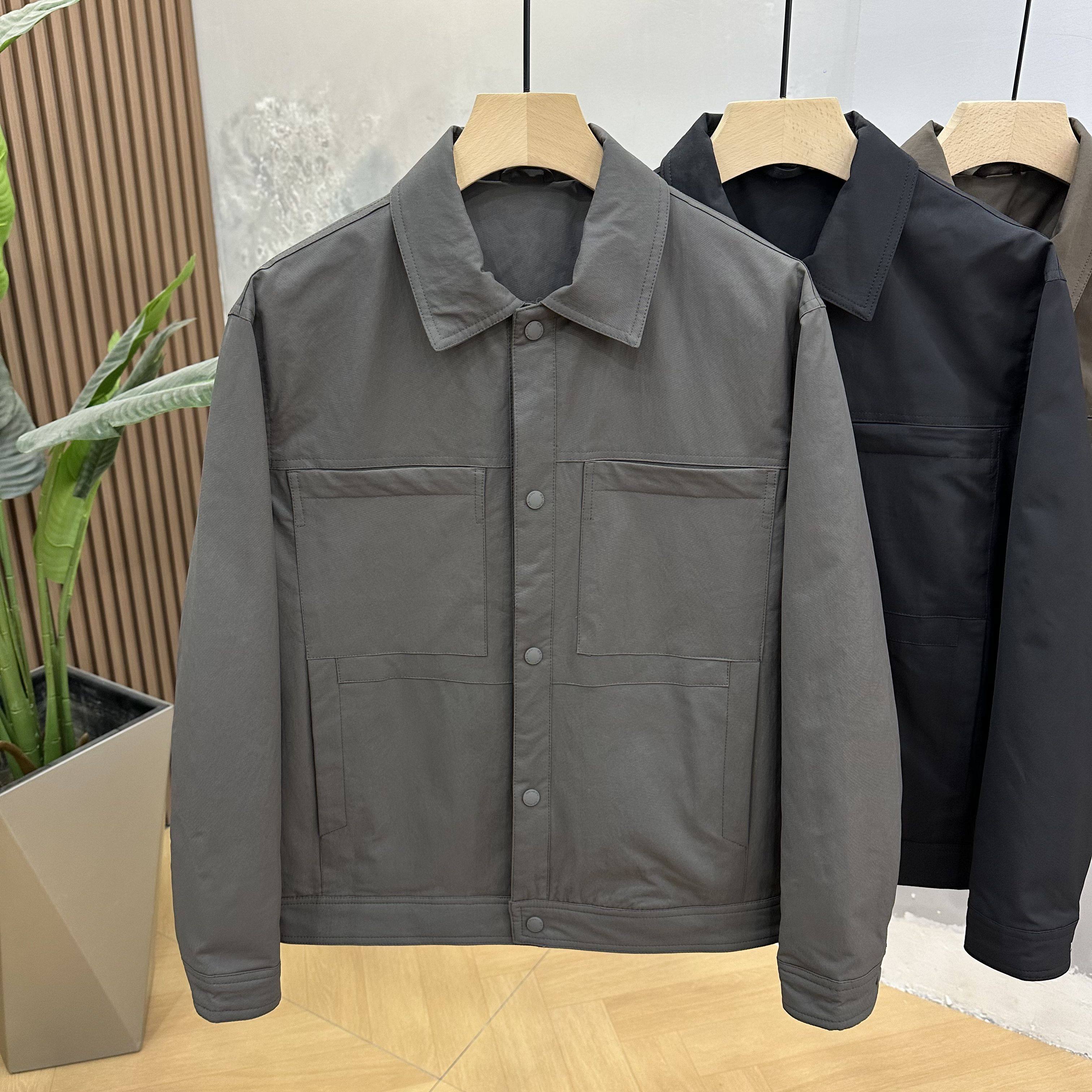 工装风翻领羽绒服男士轻薄保暖白鸭绒外套日常修身常规款时尚上衣