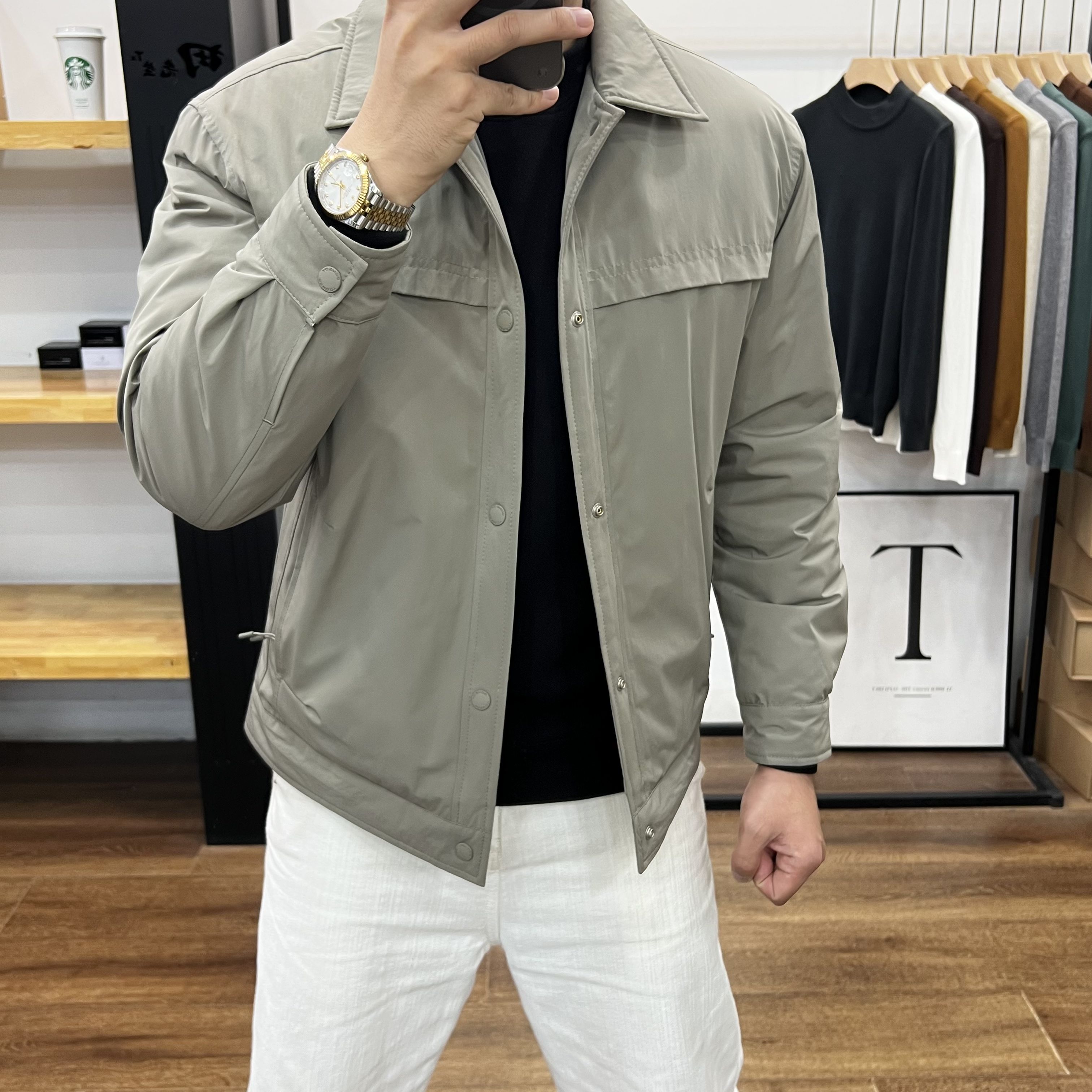 男士秋冬轻薄商务翻领工装羽绒服