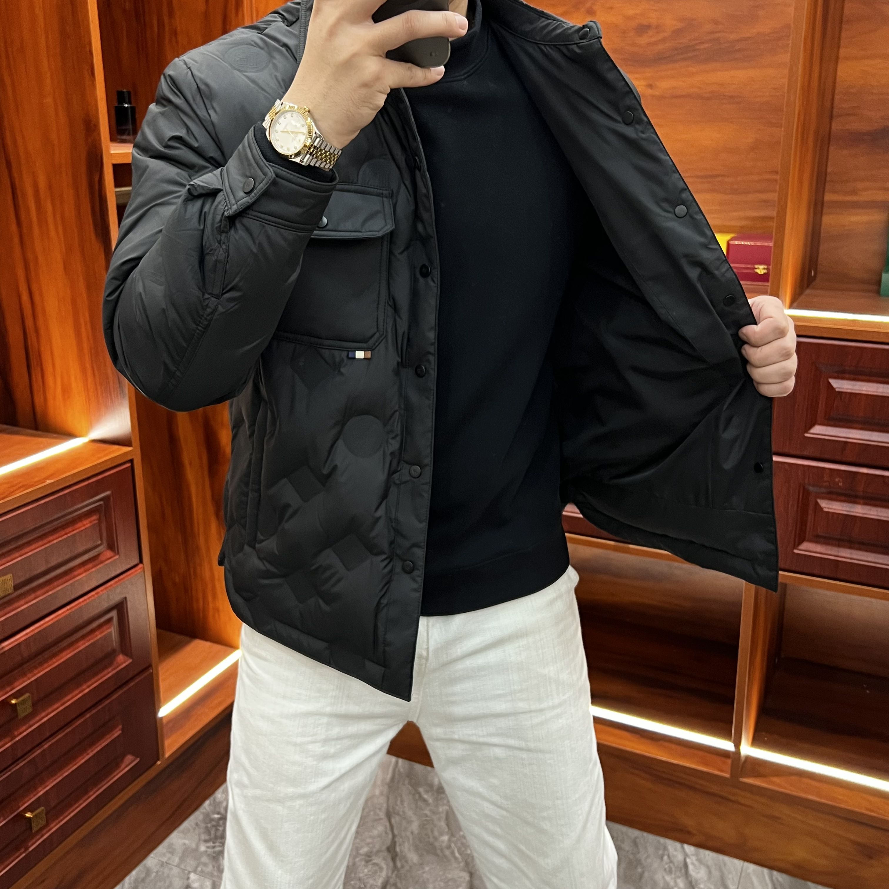 纯色翻领羽绒服男士秋冬季中老年