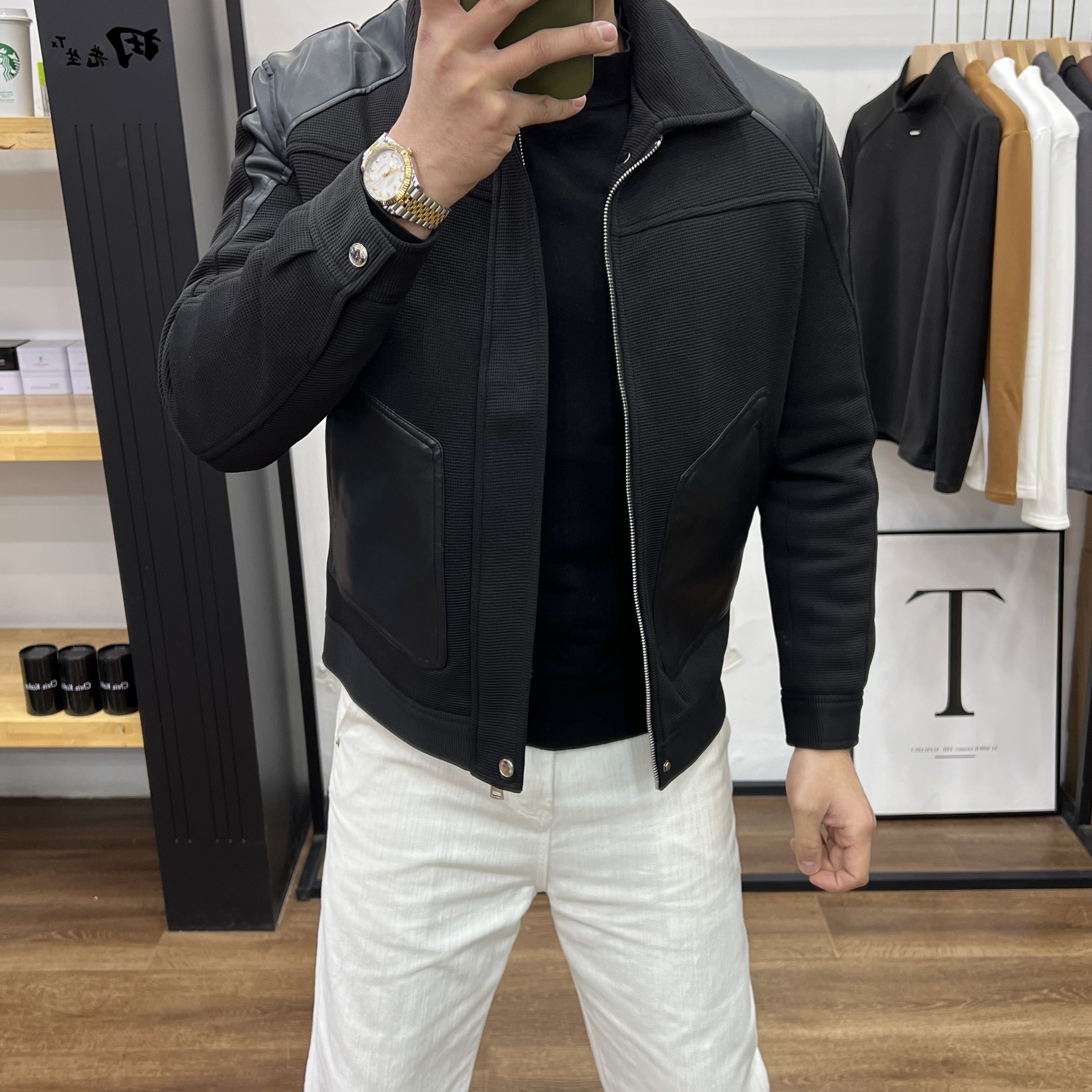 田先生二棉秋冬百搭拼接夹克外套