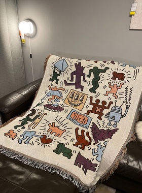 涂鸦大师Keith haring凯斯·哈林沙发毯装饰拼图波普艺术装修毯