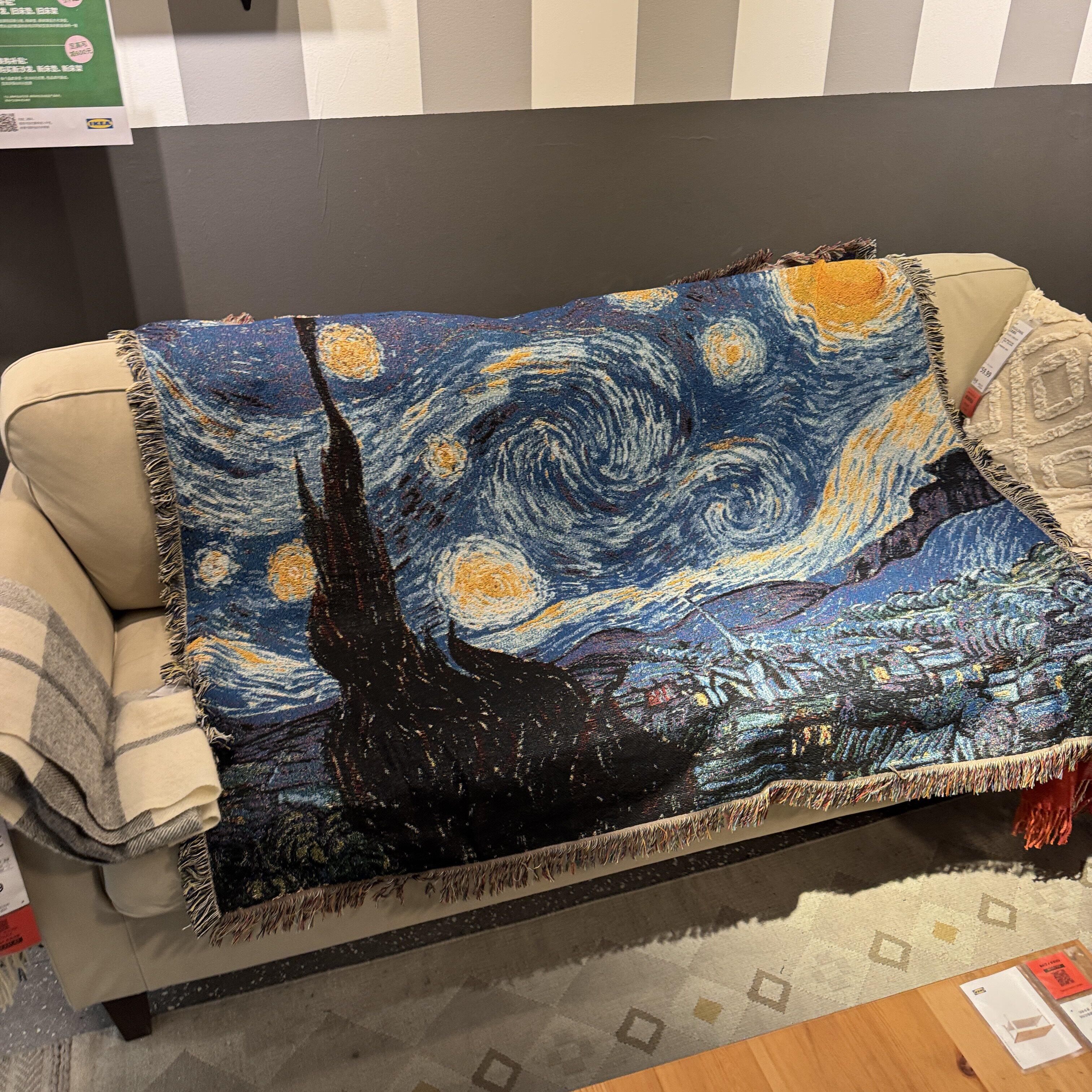 梵高复古色星空星月夜毛毯沙发毯挂毯装饰毯布艺地毯60涤纶40棉