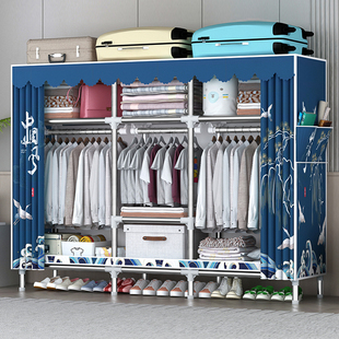 出租房用金属布衣柜家用卧室结实耐用简易组装折叠钢管全钢架柜子