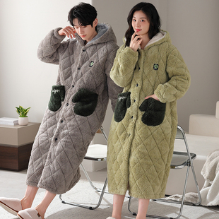 新款夹棉袍睡衣冬季长款加绒加厚情侣保暖时尚睡袍爆款穿搭家居服