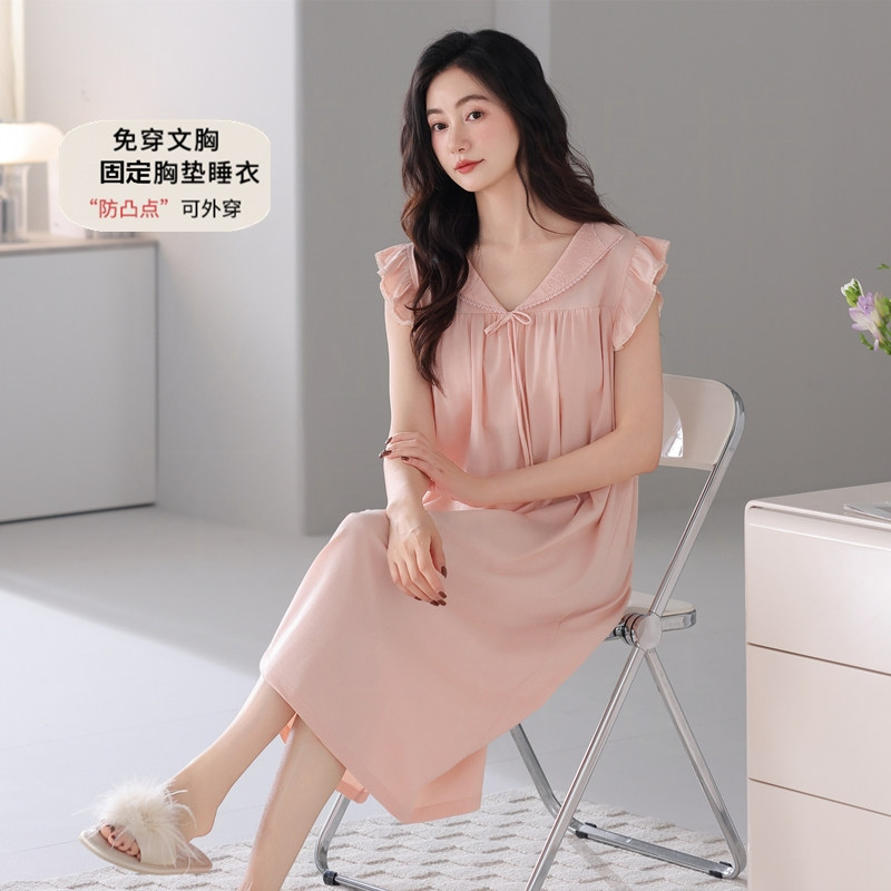 无袖睡裙女款爆款2025新款夏季女士睡裙带胸垫可外穿舒适纯棉睡衣