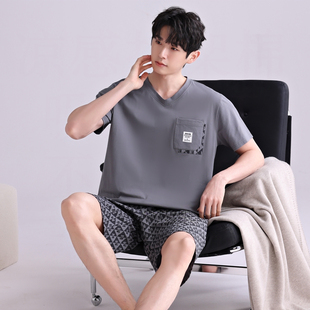 男士夏季睡衣薄款纯棉180斤到200大码加肥加大短袖短裤家居服套装