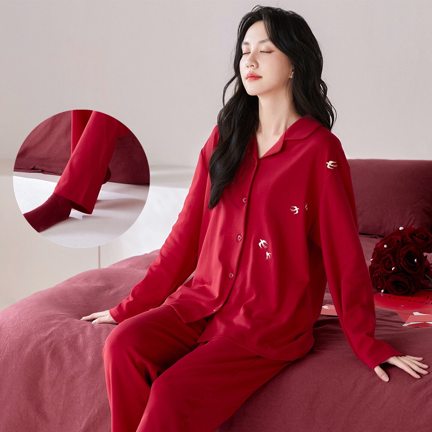 本命年马年红色睡衣女春秋纯棉