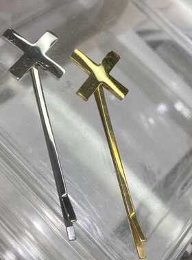 十字架发夹女韩国简约百搭边夹刘海夹子头饰顶夹一字夹胸针