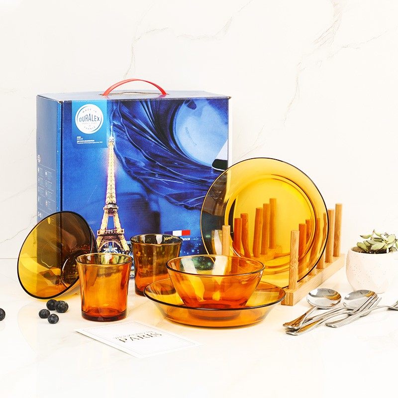duralex多莱斯进口食品级钢化玻璃耐高温家用情侣餐具6件礼盒套装