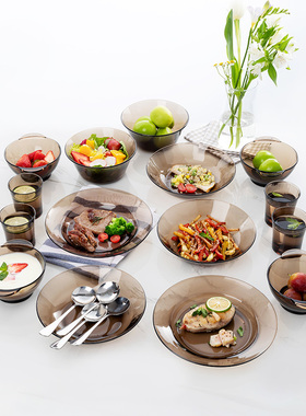 【网红套装】法国进口多莱斯钢化玻璃餐具19件套杯碗盘勺家用套装