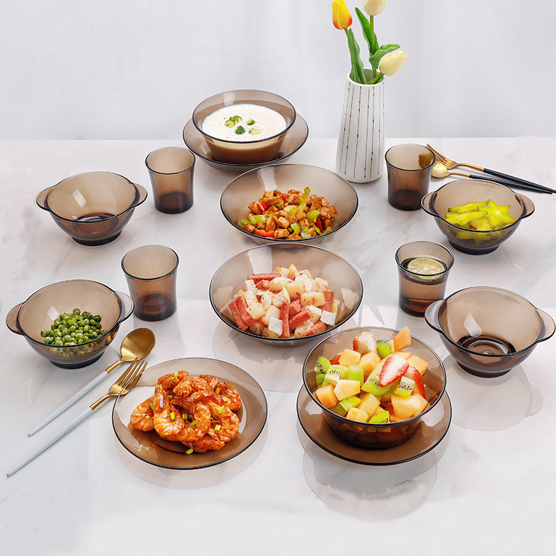 进口多莱斯钢化玻璃沙拉碗耐高温盘子饭碗家用时尚咖啡色欧式餐具