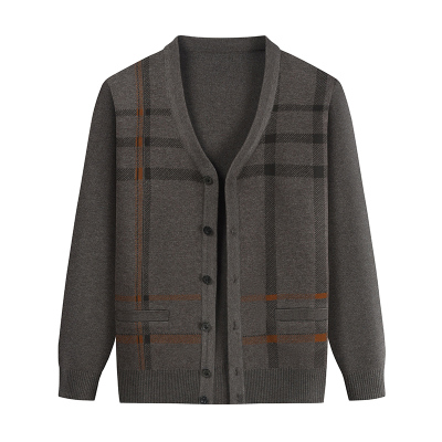 中年老年毛衣男秋冬外穿格子外套爸爸冬季上衣老人针织衫爷爷春秋