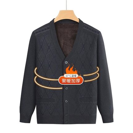 爷爷保暖上衣服秋冬季保暖男士毛衣开衫加绒加厚爸爸装针织外套