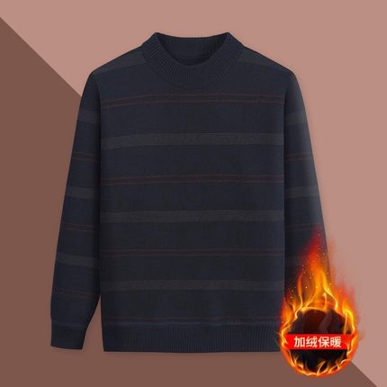 中老年男士毛衣加绒加厚爸爸装针织衫圆领套头保暖上衣服男打底衫