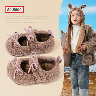 书萌女童棉鞋2025冬季新款小女孩公主鞋加绒保暖毛毛鞋外穿宝宝鞋