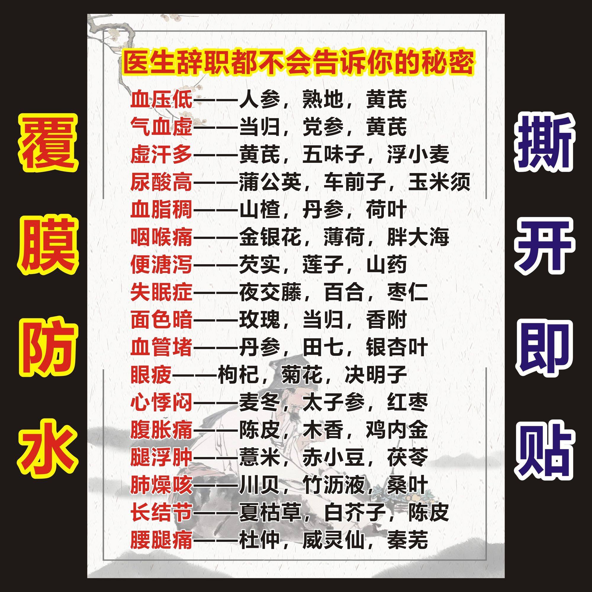 中医养生医生辞职都不会告诉你的秘密知识参照图自粘不干胶贴纸