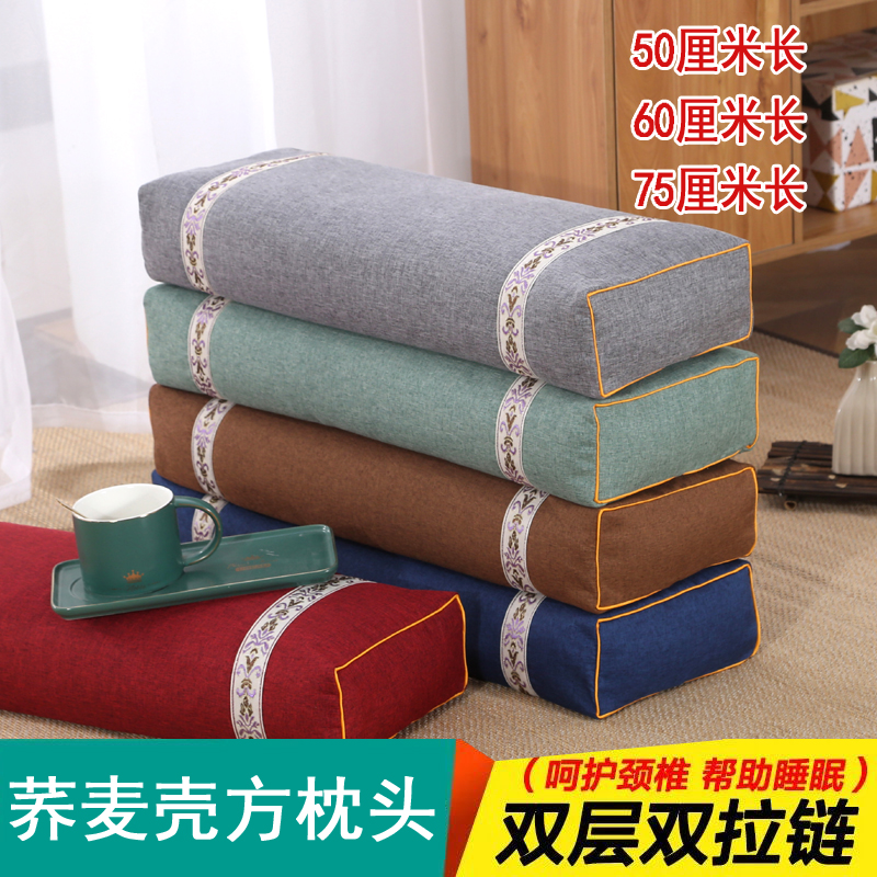 加大加长荞麦壳枕头亚麻粗布护颈枕睡眠枕通用保健枕圆柱枕方枕芯