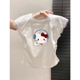 洋气打底衫 女中大童T恤拼接蕾丝短袖 上衣潮 短款 儿童修身 新款 夏季