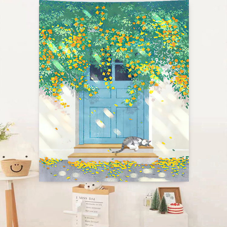 复古猫咪背景布油画艺术挂布卧室墙布租房改造宿舍装饰挂毯ins竖
