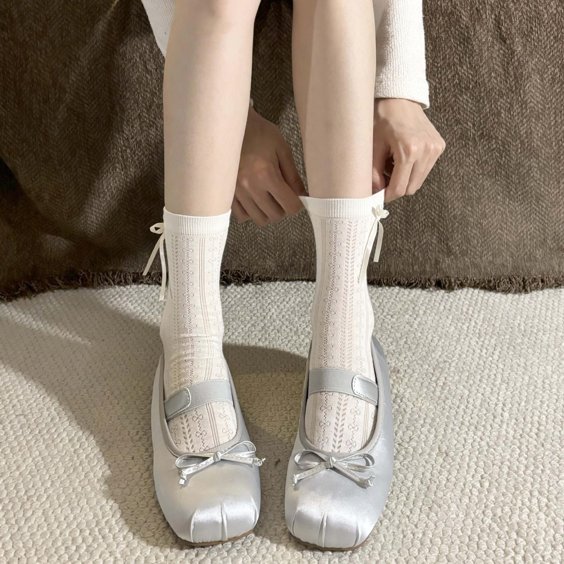 蝴蝶结镂空短筒袜夏薄款白色百搭袜子女芭蕾风jk小腿袜搭配玛丽珍