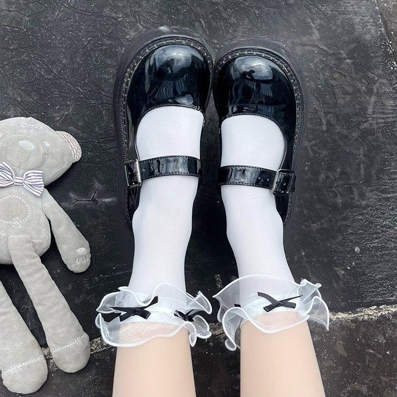 Lolita袜子蝴蝶结网纱日系少女心甜美可爱薄款夏季堆堆袜jk中筒袜