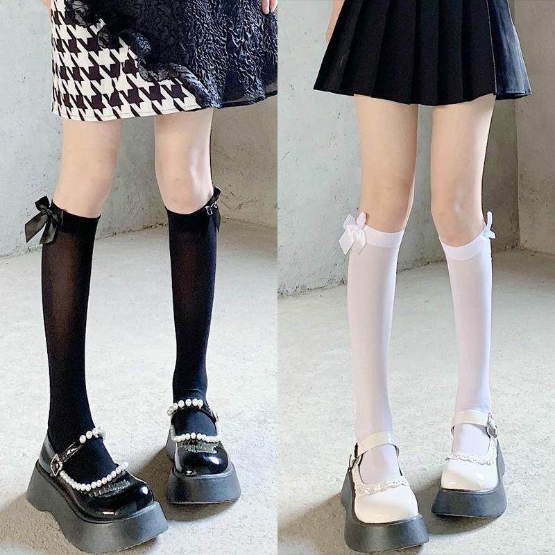 高颜值jk小腿袜lolita软妹甜美花边中筒袜夏季薄款蝴蝶结洛丽塔女
