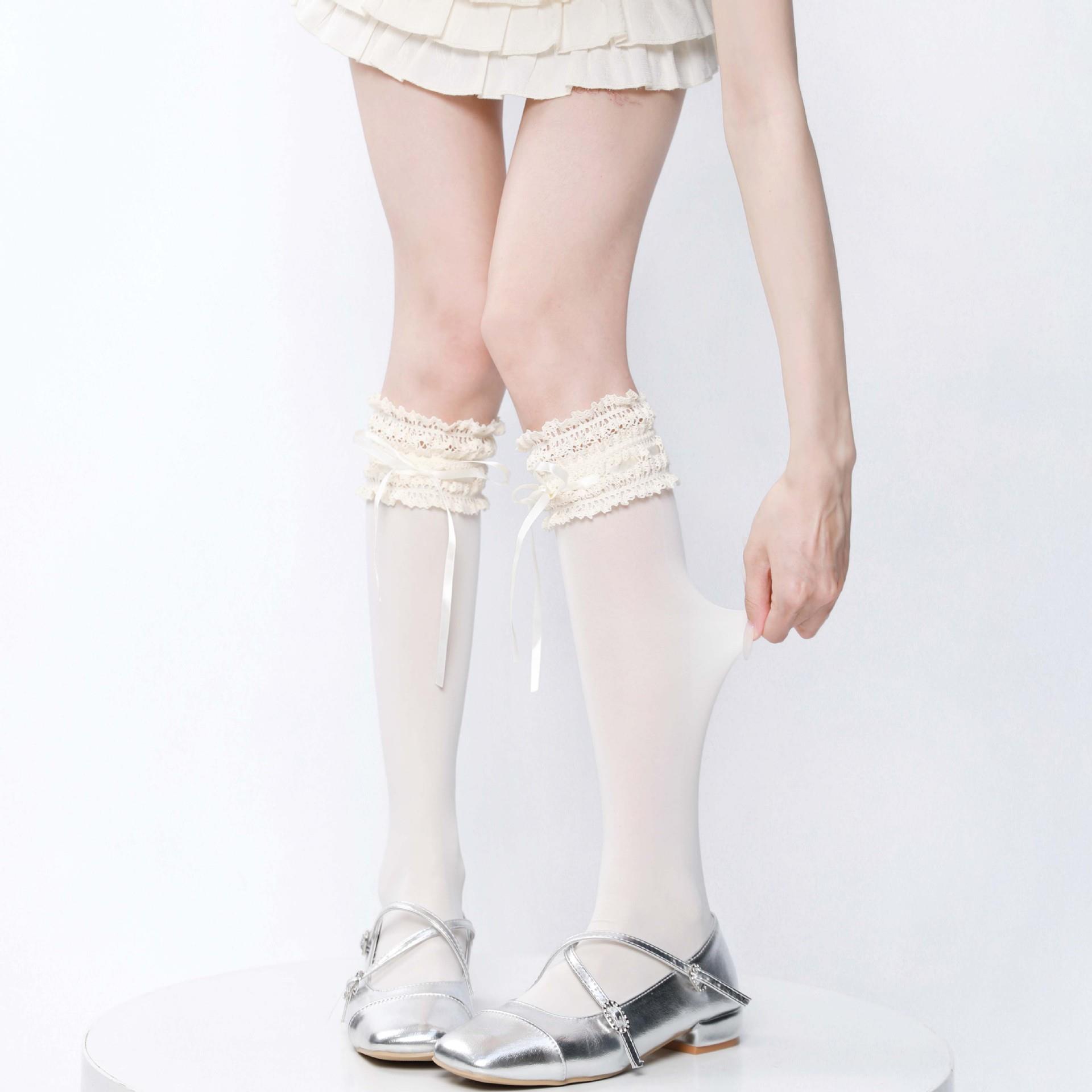 白色纯欲天鹅绒小腿袜芭蕾风蕾丝花边袜子lolita日系显瘦jk中筒袜