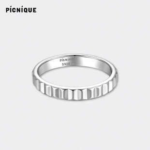 925纯银基础竖条纹刻纹细戒指幸运之轮小众设计师轻奢戒 Picnique