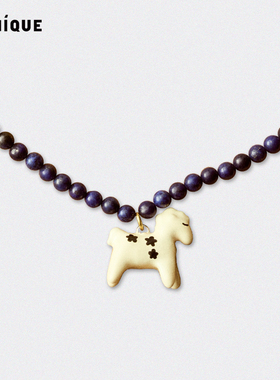 珐琅小马绘画青金石串珠项链