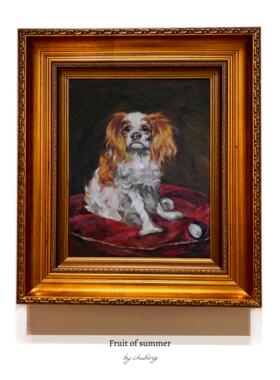 FOS艺术收藏《小猎犬》带给你温暖的油画 书房卧室装饰画手工装裱