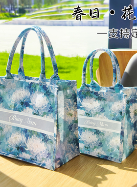 2026新款通勤帆布包蓝色伴手礼品袋手提帆布袋定制时尚外出购物袋