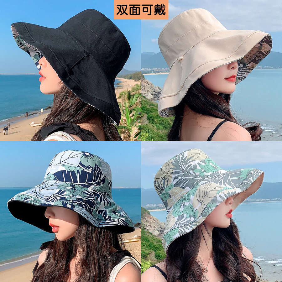 夏季新款印花双面渔夫帽韩国大檐帽子