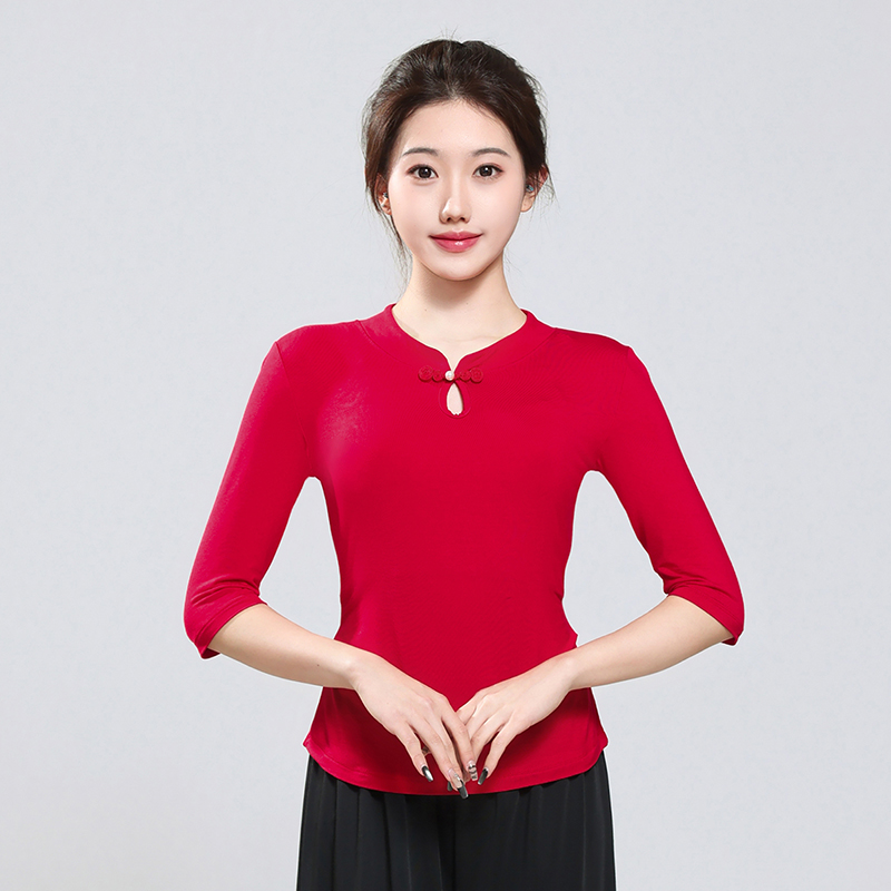 新款舞蹈练功服上衣女表演形体民族广场夏季服装大妈中袖广场舞