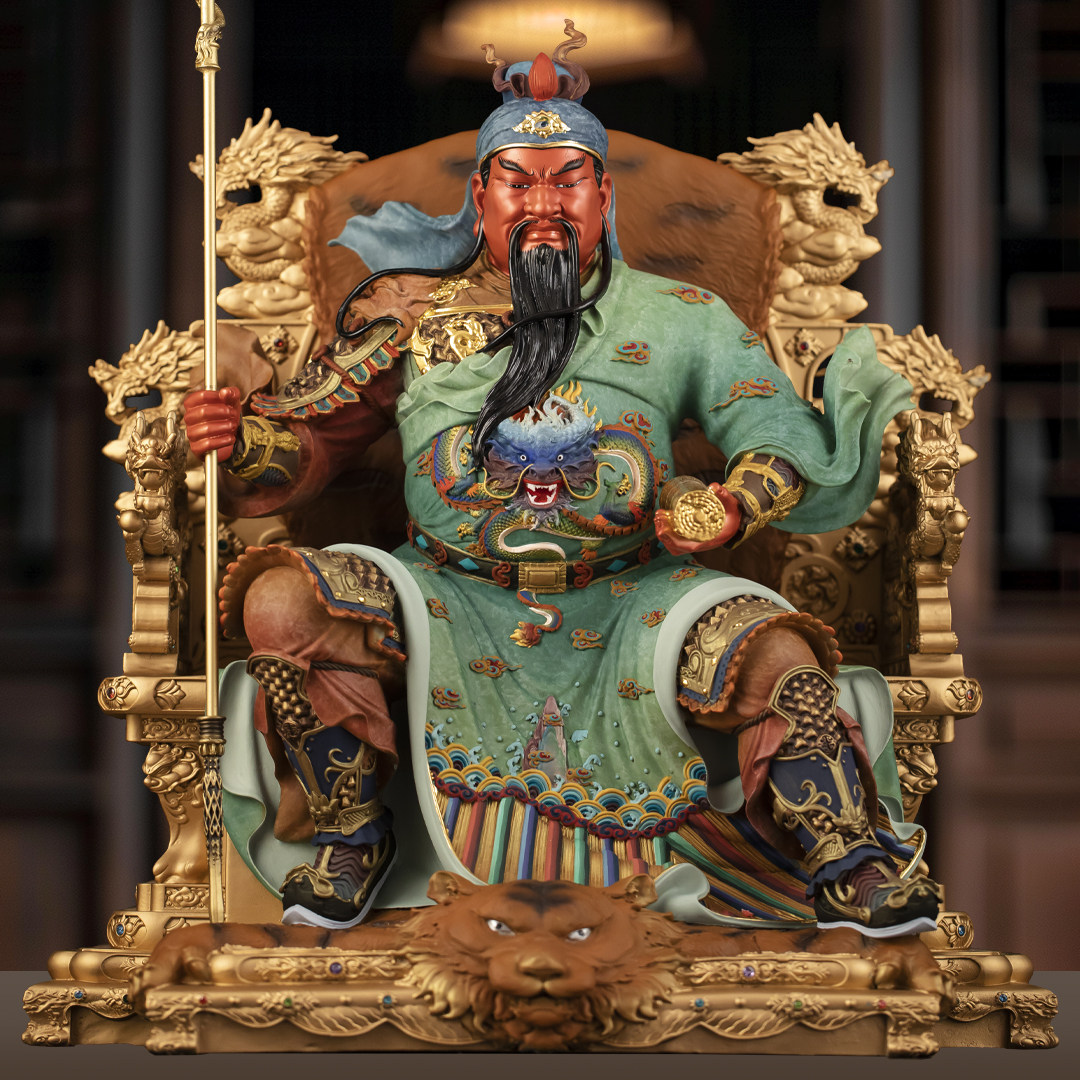 彩铜关公神像摆件关二爷
