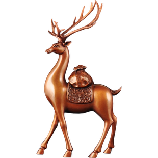 紫铜梅花鹿摆件卧站鹿招财中式铜鹿工艺品家居客厅现代轻奢装饰品