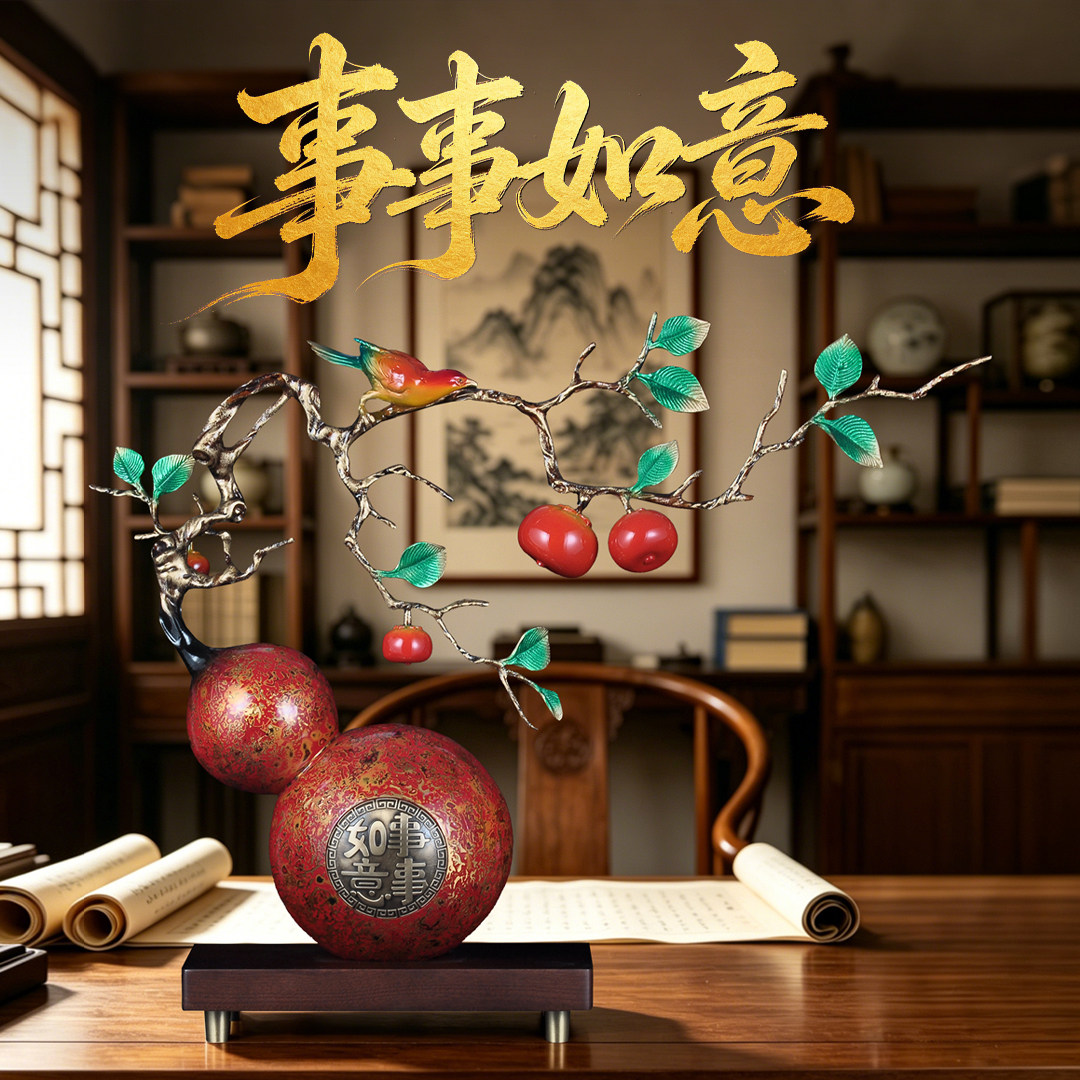 彩铜事事如意葫芦摆件招