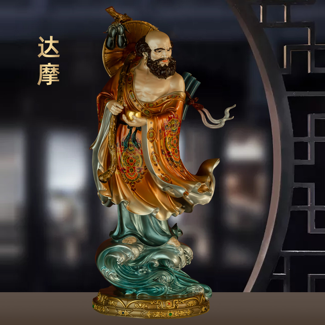 全铜彩绘达摩祖师佛像一苇过江踏浪过江达摩铜像家用佛堂寺庙供奉