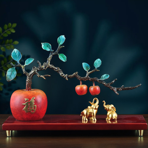 彩铜苹果大象平安吉祥摆件中式