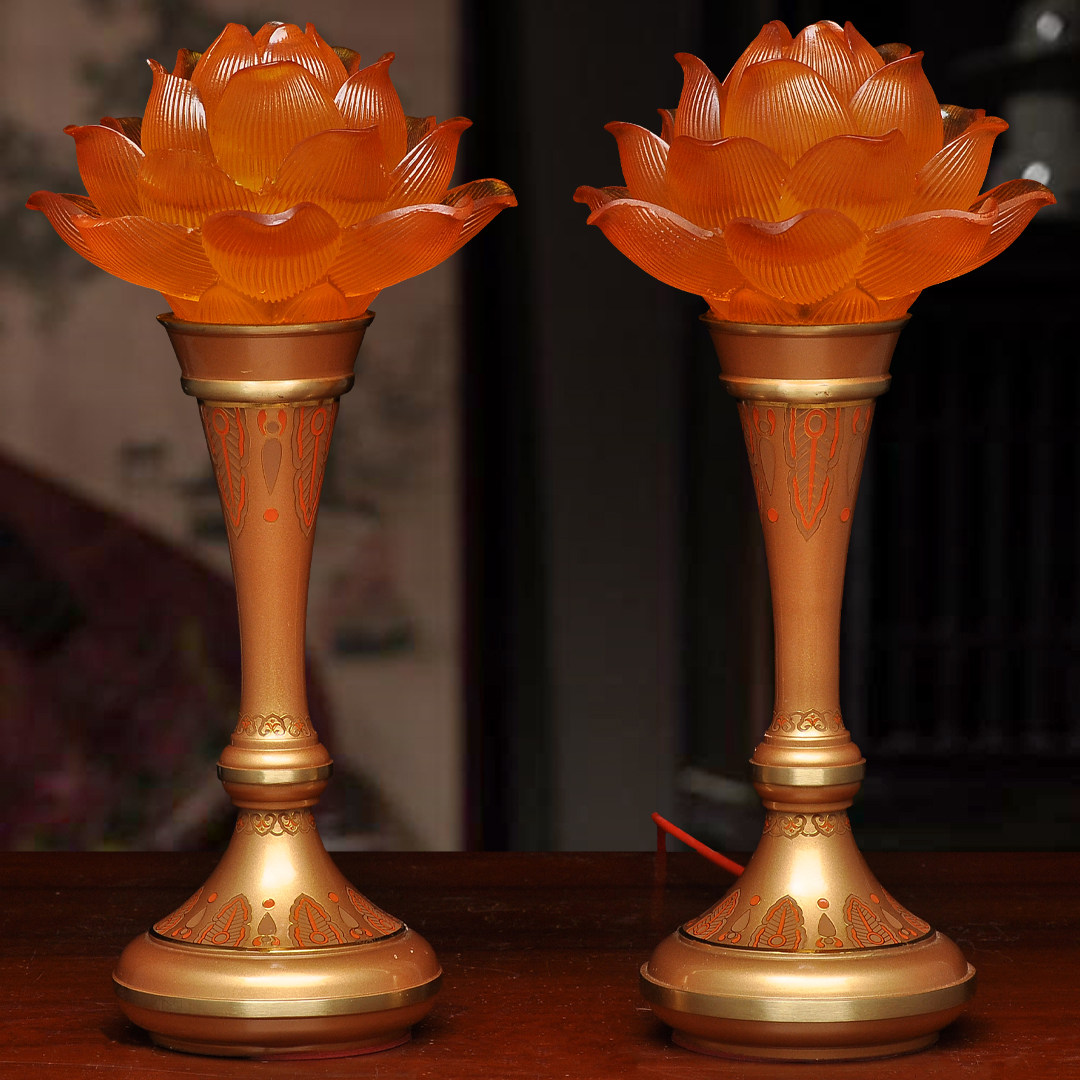 黄铜彩色琉璃莲花灯led插电供灯家用佛堂供奉佛前灯供佛灯长明灯