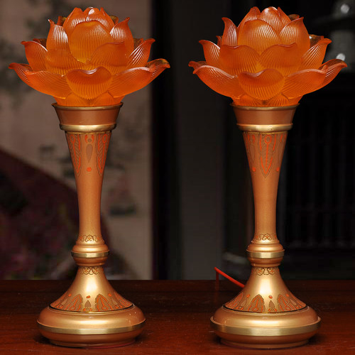 黄铜彩色琉璃莲花灯led插电供灯家用佛堂供奉佛前灯供佛灯长明灯