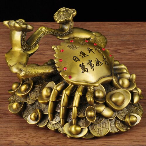 黄铜如意金钱螃蟹摆件招财横财将