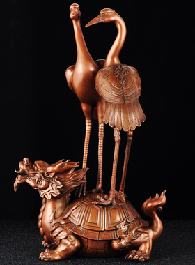 紫铜龟鹤延年摆件工艺品老人长辈