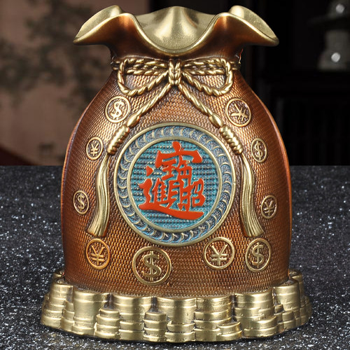 彩铜招财福袋摆件聚财聚宝盆