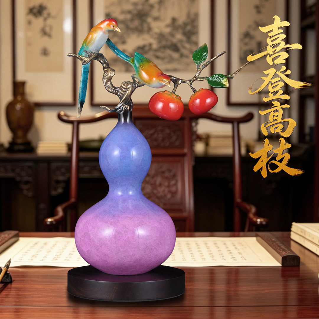 彩铜紫气东来招财葫芦摆