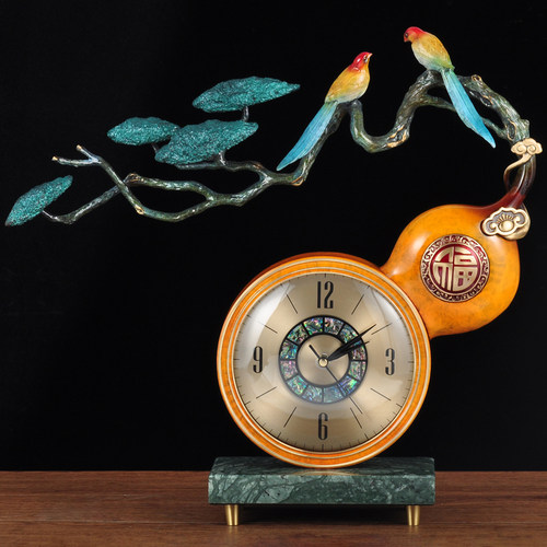 中式彩铜座钟摆件现代葫芦